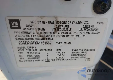 2006 Chevrolet Silverado 1500 Lt3 z USA, uszkodzony, nr VIN 2GCEK13TX61161562